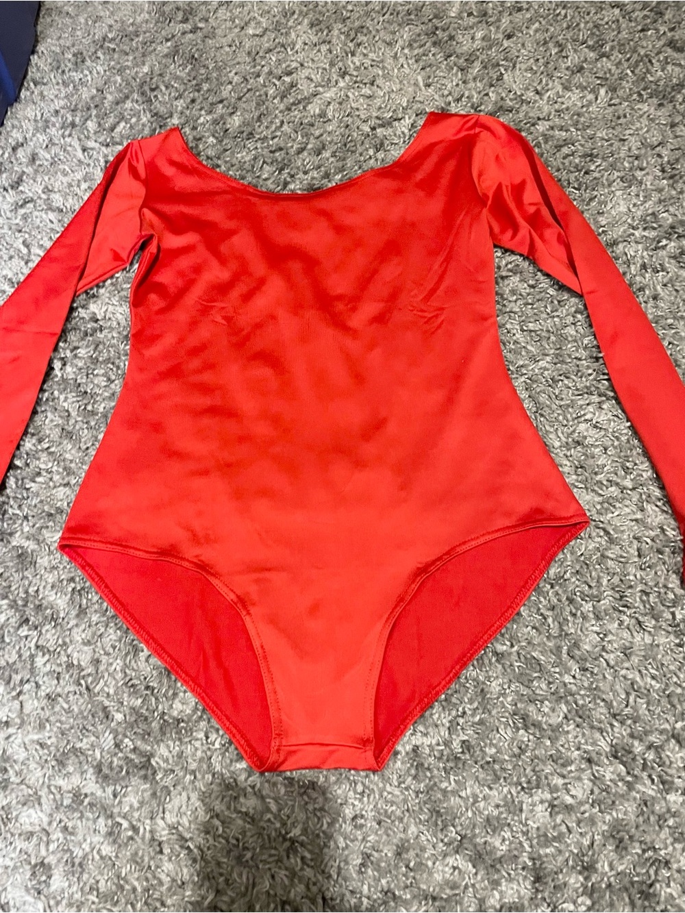 Ladies red long sleeve lycra bodysuit leotard scoop neck stretch sz L
